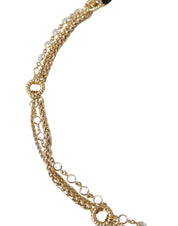 Dolce & Gabbana Black Leather Gold Chain Crystal Waist Women Belt