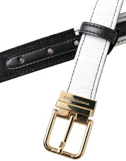 Dolce & Gabbana Black White Patchwork Gold Metal Buckle Belt