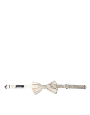 Dolce & Gabbana White Jacquard Silk Adjustable Neck Men Bow Tie