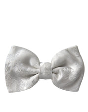 Dolce & Gabbana White Floral Silk Adjustable Men Neck Bow Tie