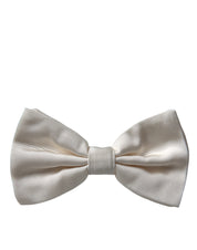 Dolce & Gabbana Off White Silk Adjustable Neck Men Bow Tie