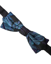 Dolce & Gabbana Black Blue Brocade Adjustable Neck Men Bow Tie