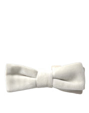 Dolce & Gabbana White Suede Cotton Adjustable Neck Men Bow Tie