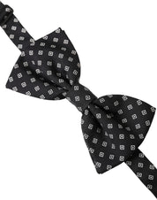 Dolce & Gabbana Black Patterned Silk Adjustable Neck Men Bow Tie