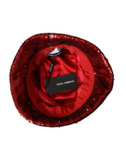 Dolce & Gabbana Red Sequined Nylon Bucket Hat Men