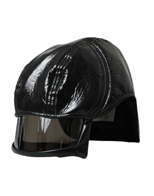 Black Leather Helmet Visor Bucket Hat Men