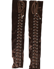 Dolce & Gabbana Brown Acetate Lace Up Fingerless Gloves