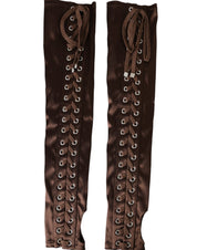Dolce & Gabbana Brown Acetate Lace Up Fingerless Gloves
