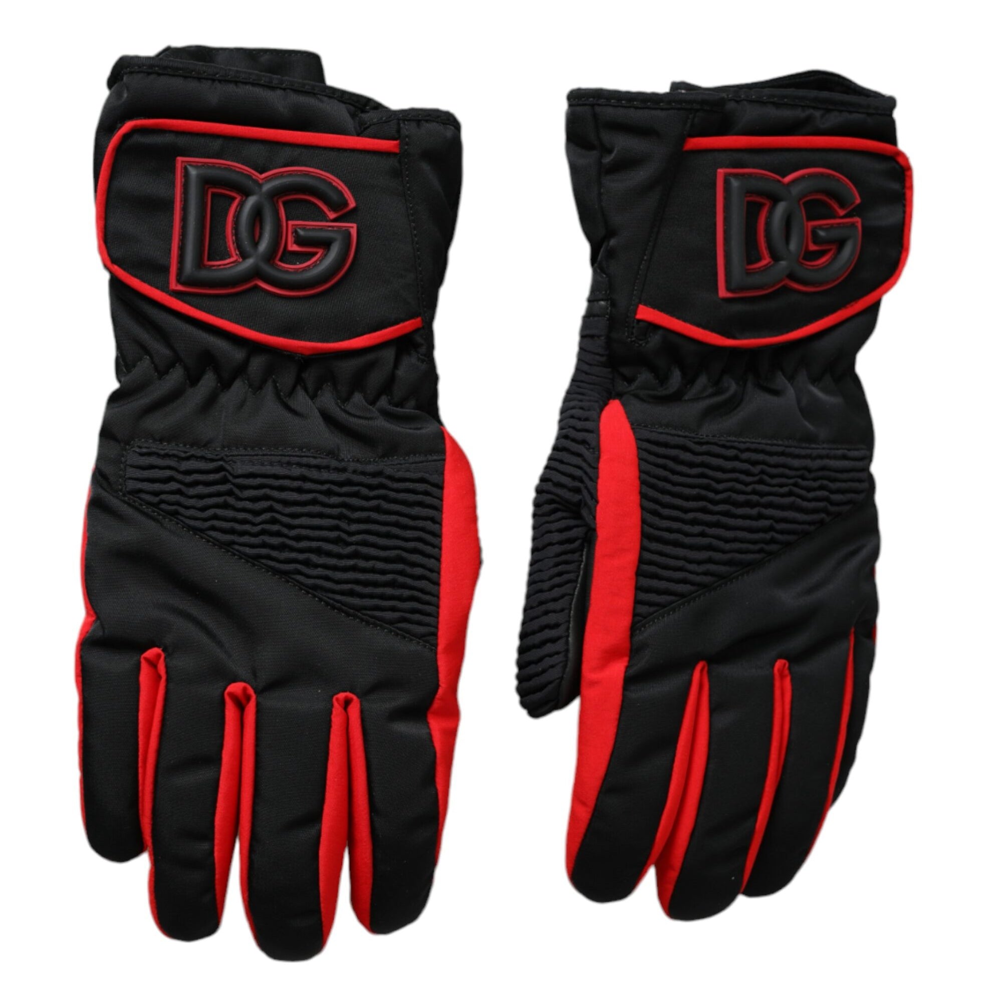 "Dolce & Gabbana Black Red Nylon Gloves – Luxury Style
"