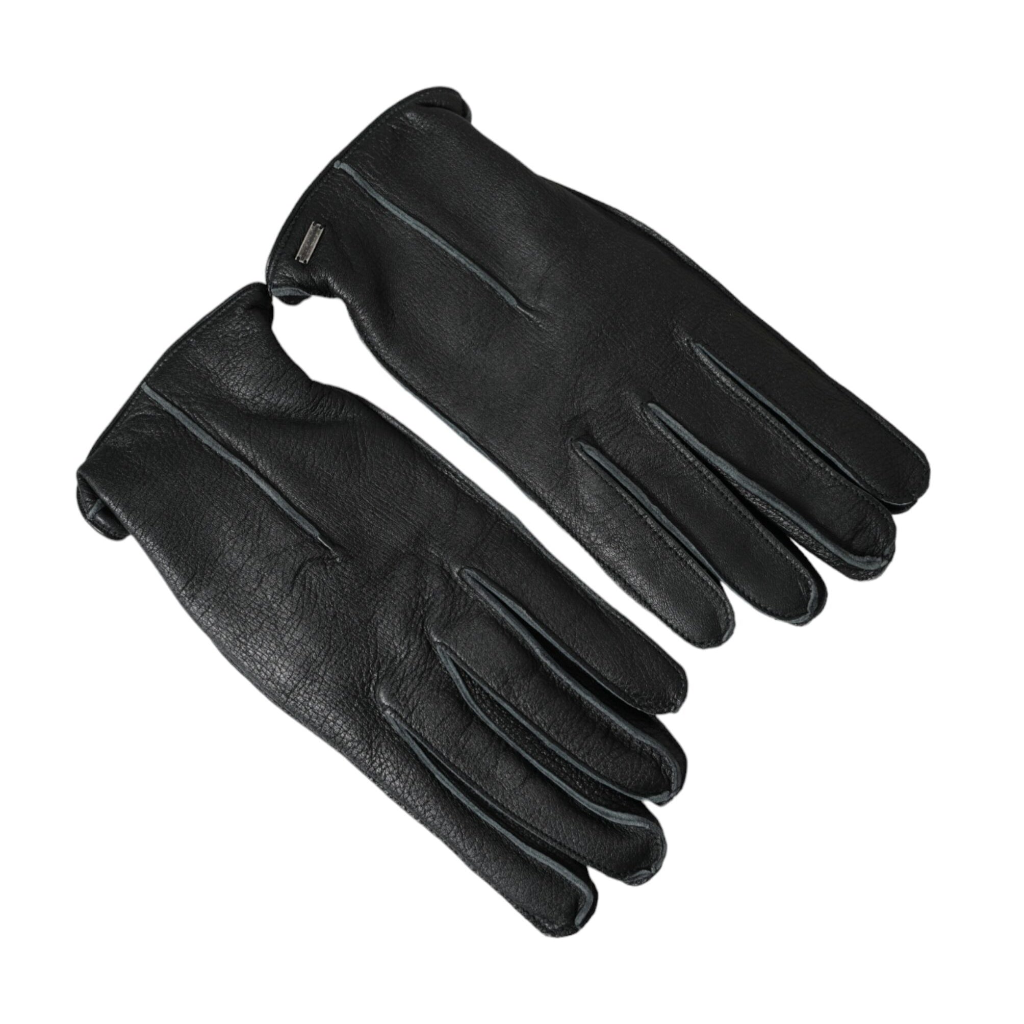 Dolce & Gabbana Black Deer Leather Biker Gloves – Cashmere Lined