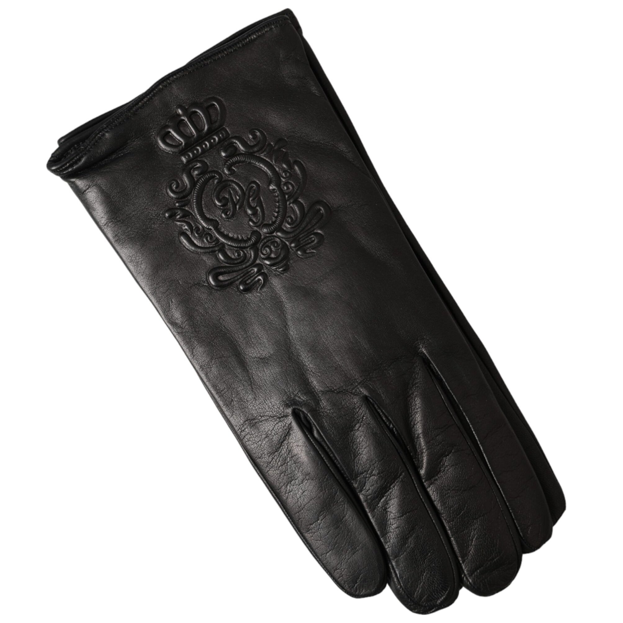 "Dolce & Gabbana Black Leather Gloves with Cashmere Lining
"