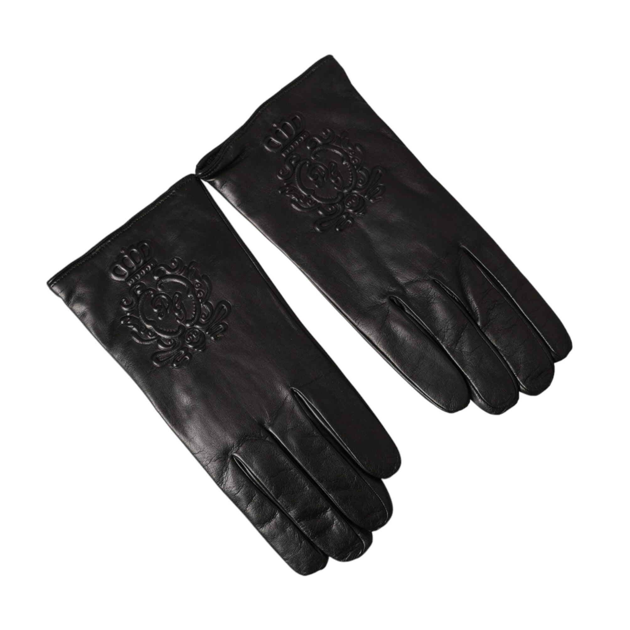 "Dolce & Gabbana Black Leather Gloves with Cashmere Lining
"