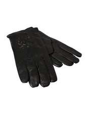 Dolce & Gabbana Black Leather Embossed Logo Short Hands Gloves