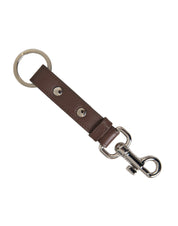Dolce & Gabbana Brown Plain Leather Silver Brass Keyring Holder Keychain