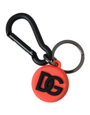 Dolce & Gabbana Red Orange Rubber DG Logo Round Metal Keyring Keychain