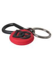 Dolce & Gabbana Red Rubber DG Logo Round Metal Brass Keyring Keychain