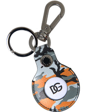 Dolce & Gabbana Camouflage Leather DG Logo Round Metal Keyring Keychain