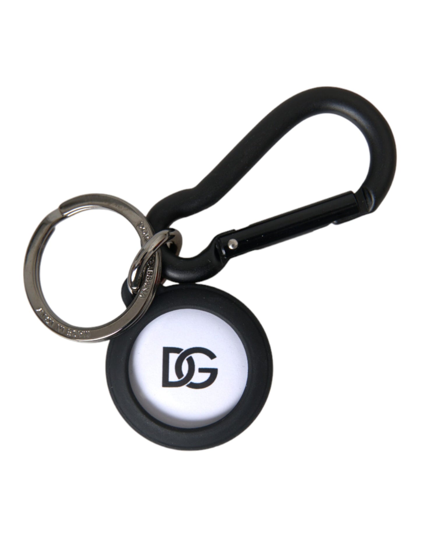 Black White Rubber DG Logo Round Metal Keyring Keychain