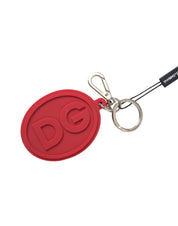 Dolce & Gabbana Red Rubber DG Logo Silver Brass Metal Keyring Keychain