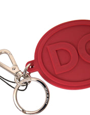 Dolce & Gabbana Red Rubber DG Logo Silver Brass Metal Keyring Keychain