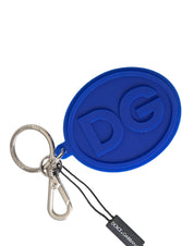 Dolce & Gabbana Blue Rubber DG Logo Silver Brass Metal Keyring Keychain