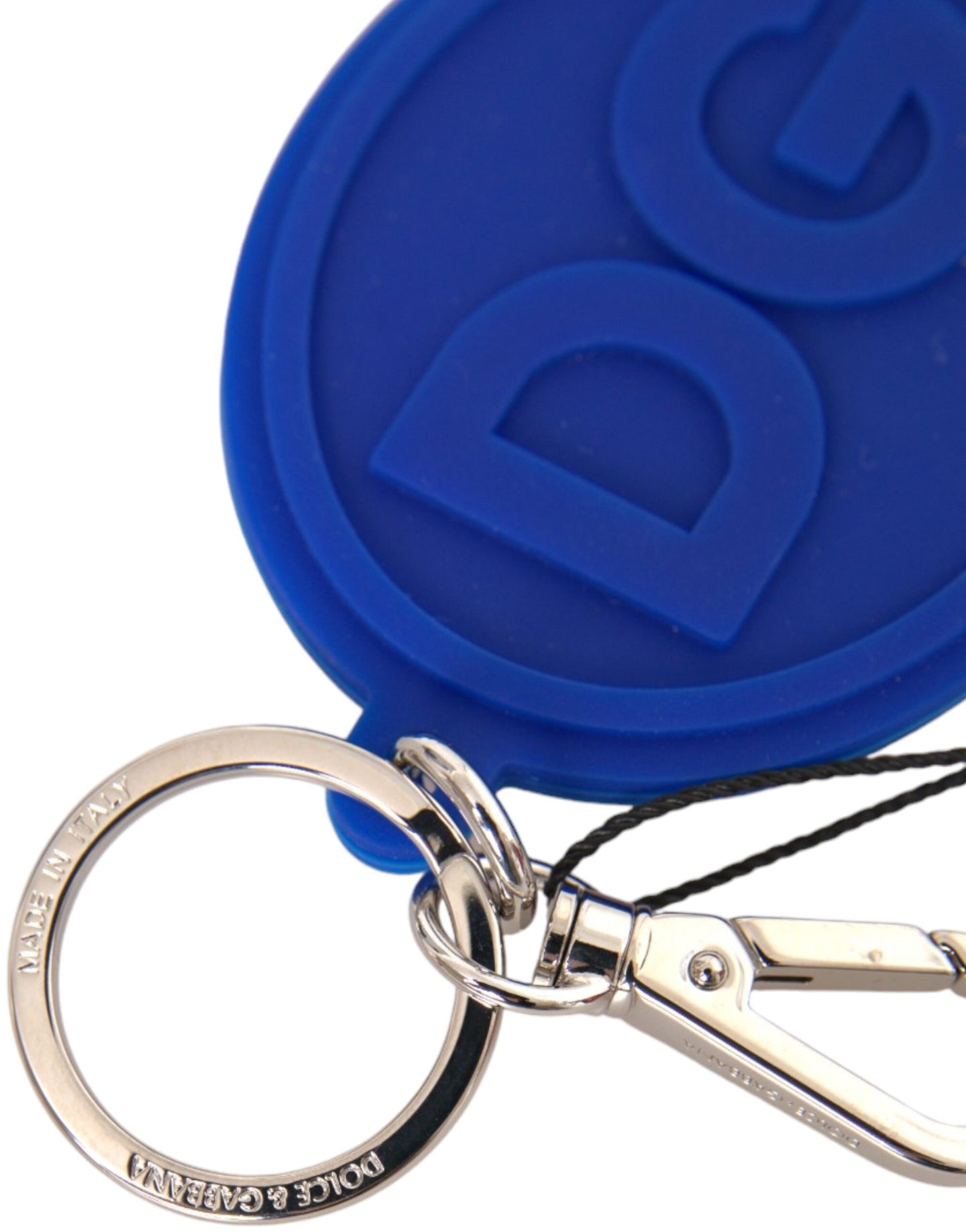 Blue Rubber DG Logo Silver Brass Metal Keyring Keychain