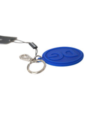 Dolce & Gabbana Blue Rubber DG Logo Silver Brass Metal Keyring Keychain