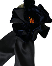 Dolce & Gabbana Black Silk Gold Brass Floral Hair Pin Brooch