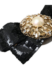 Dolce & Gabbana Black Sequin Pearl Handmade Brooch Hair Pin
