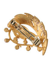Dolce & Gabbana Gold Brass Leaf Embellished Jewelry Brooch Hair Pin