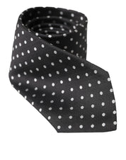 Dolce & Gabbana Black White Polka Dots 100% Silk Necktie Face Mask