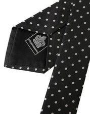 Dolce & Gabbana Black White Polka Dots 100% Silk Necktie Face Mask