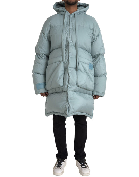 Light Blue Quilted Hooded Puffer Jacket Men