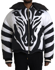 Dolce & Gabbana Black White Stripes Hooded Puffer Jacket