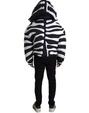 Dolce & Gabbana Black White Stripes Hooded Puffer Jacket