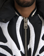 Dolce & Gabbana Black White Stripes Hooded Puffer Jacket