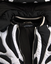 Dolce & Gabbana Black White Stripes Hooded Puffer Jacket