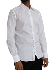 Dolce & Gabbana White Logo Cotton Men Dress GOLD Shirt