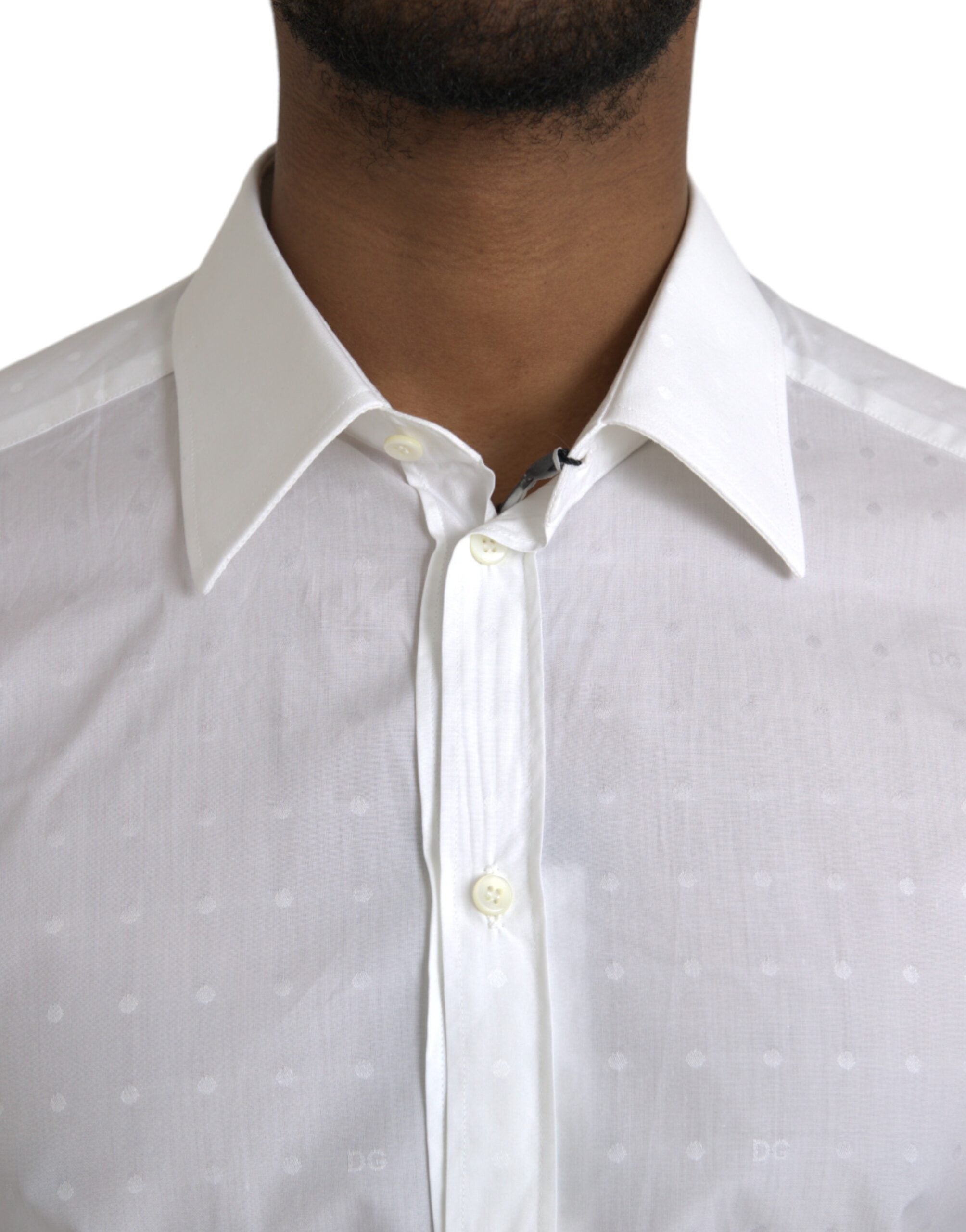 Dolce & Gabbana White Logo Cotton Men Dress GOLD Shirt