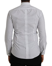 Dolce & Gabbana Black White Striped Formal Dress GOLD Shirt