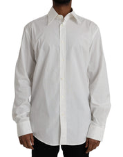 Dolce & Gabbana White Cotton Dress Slim Fit GOLD Shirt