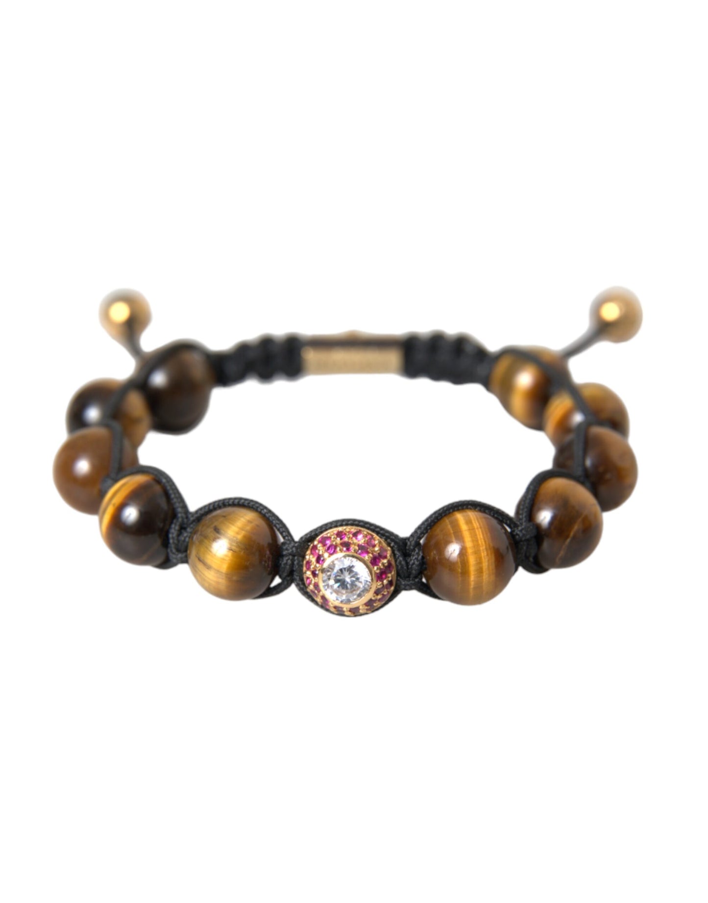 CZ Brown Tigers Eye 925 Silver Bracelet Mens