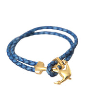 Nialaya Blue Gold Anchor 925 Silver Charm Bracelet Mens