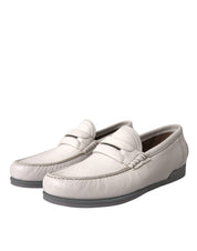 Dolce & Gabbana White Gray Leather Slip Mocassin Shoes Loafer