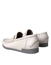 Dolce & Gabbana White Gray Leather Slip Mocassin Shoes Loafer