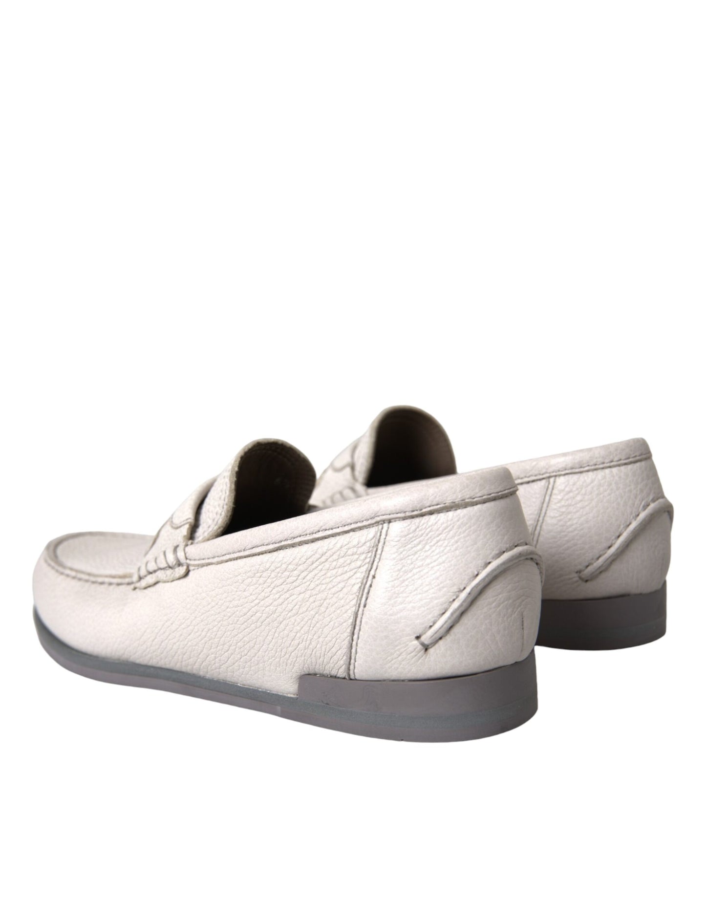 White Gray Leather Slip Mocassin Shoes Loafer