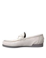 Dolce & Gabbana White Gray Leather Slip Mocassin Shoes Loafer