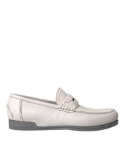 Dolce & Gabbana White Gray Leather Slip Mocassin Shoes Loafer