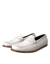 Dolce & Gabbana White Leather Slip On Mocassin Loafers Shoes