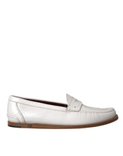 Dolce & Gabbana White Leather Slip On Mocassin Loafers Shoes